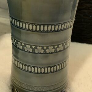 Vintage Elegant Gray Blue Green Shamrocks Ceramic Mug- Vase